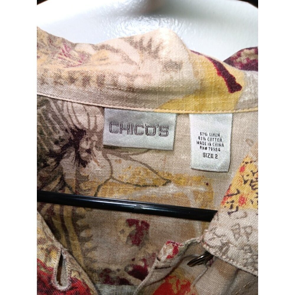 Chico's Asian Floral Lightweight Jacket Women Large Size 2 Linen Button Front - Picture 4 of 5